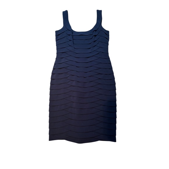 Carmen Marc Valvo Navy Blue Tiered Sheath‎ Dress Bergdorf Goodman Size 10